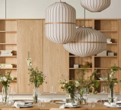 Suspension, Lucén Cylinder, abat-jour tissu sable, chêne huilé, Ø40cm, H54cm - Bolia