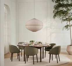 Suspension, Lucén Ellipse, abat-jour tissu sable, chêne huilé, Ø90cm, H66cm - Bolia