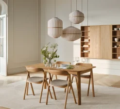 Suspension, Lucén Ellipse, abat-jour tissu sable, chêne huilé, Ø60cm, H39cm - Bolia