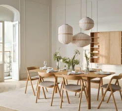 Suspension, Lucén Ellipse, abat-jour tissu sable, chêne huilé, Ø60cm, H39cm - Bolia