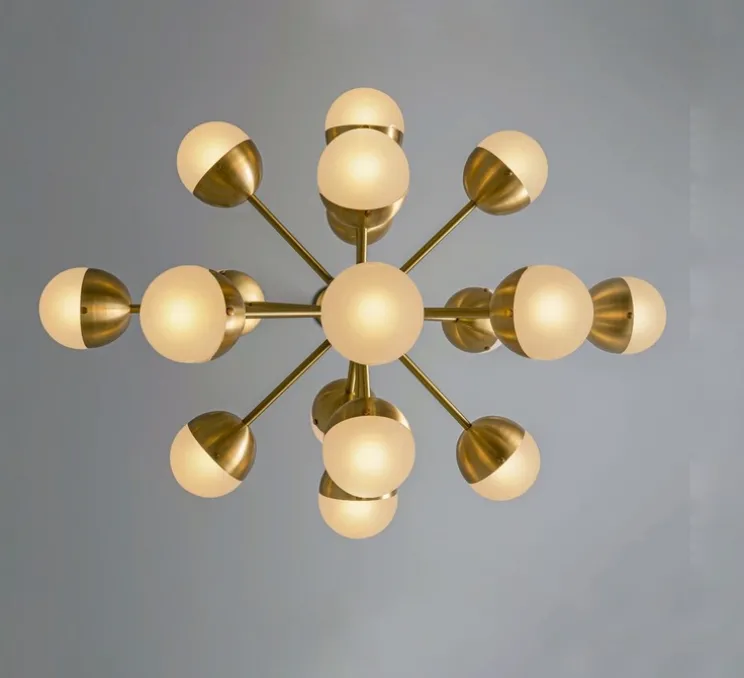 Suspension, Lustre, Molecule Spark Oval 17, Laiton laqué bruni, opal mat, L93,9cm, H79,6cm - Schwung