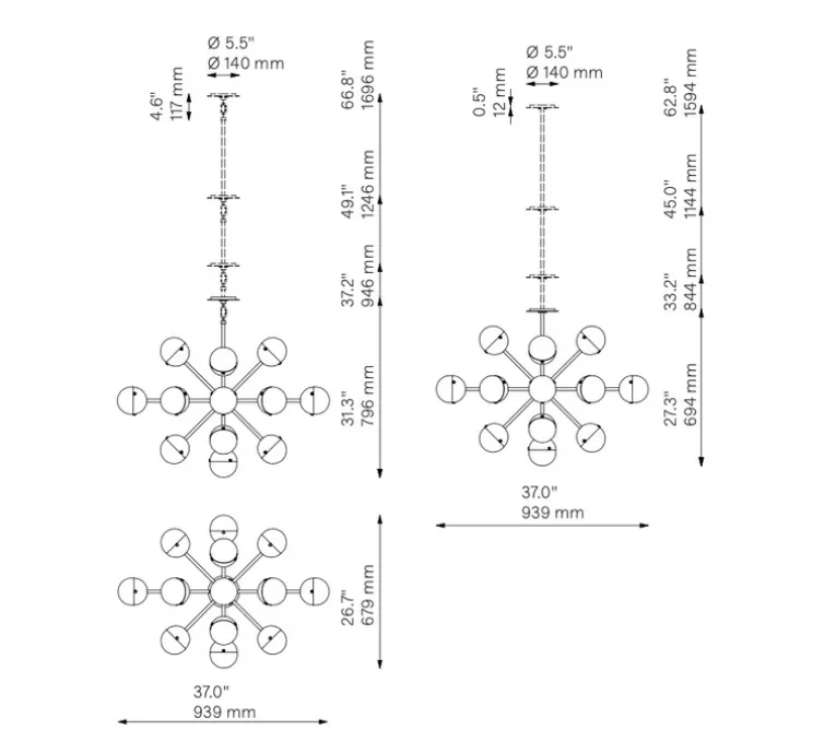 Suspension, Lustre, Molecule Spark Oval 17, Laiton laqué bruni, opal mat, L93,9cm, H79,6cm - Schwung