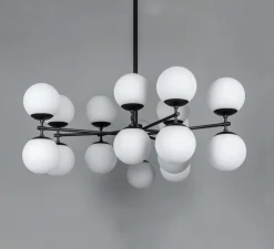 Suspension*Schwung Suspension, Lustre, Zodiac, , L131,4cm, H62,4cm - noir mat, opal mat