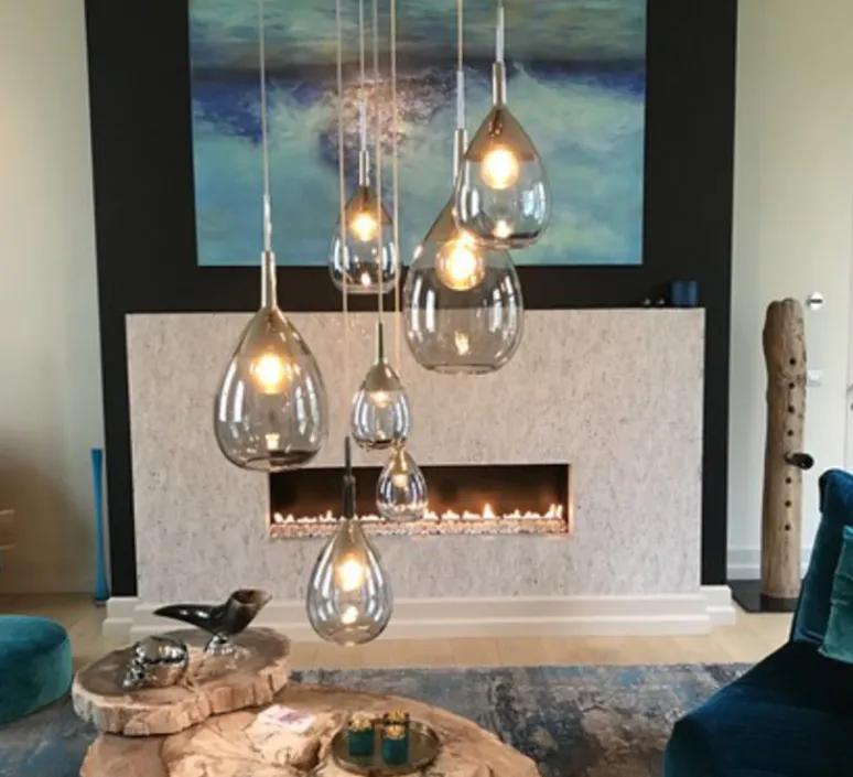 Suspension*Ebb and Flow Suspension, Lute S, gris fumé, platine, Ø14cm, H27cm - transparent