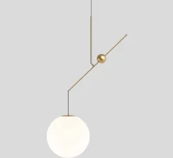Suspension, Malamata B01S48, laiton brossé, abat-jour Ø48cm, L119cm, H132cm - Luceplan