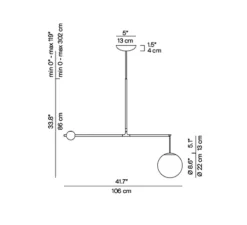 Suspension*Luceplan Suspension, Malamata B01S22, , abat-jour Ø22cm, L106cm, H86cm - laiton brossé
