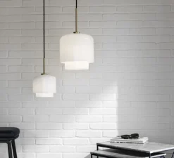 Suspension, Megumi 28, laiton et verre opalin, Ø28cm, H51cm - Please Wait to be Seated