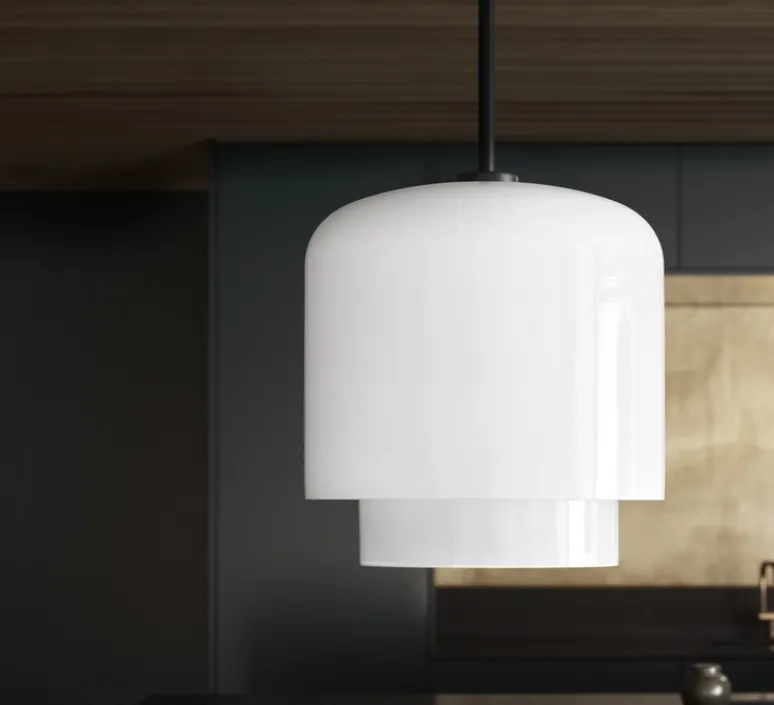 Suspension*Please Wait to be Seated Suspension, Megumi 28, , Ø28cm, H51cm - noir et verre opalin