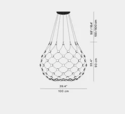 Suspension*Luceplan Suspension, Mesh D86N, , LED, Dim, phase cut, 2700k, 3252lm, Ø100cm, H90cm, 2m - noir