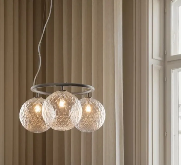 Suspension, Miira 3 Circular, gris, verre transparent, Ø54cm, H54cm - Nuura