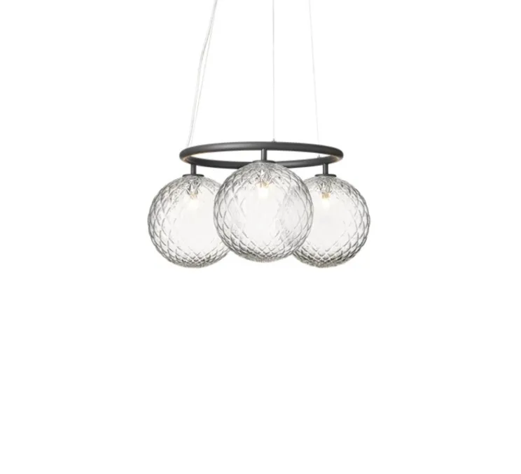 Suspension, Miira 3 Circular, gris, verre transparent, Ø54cm, H54cm - Nuura