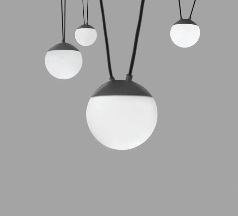 Suspension*Faro Suspension, Mine Space 4L, gris foncé, LED, Ø18,5cm, H18,5cm - gris foncé, verre opalin