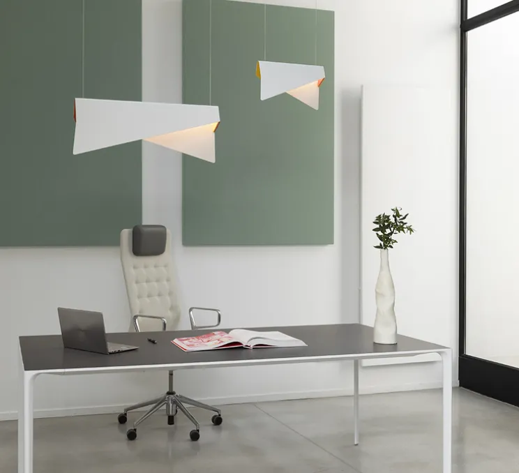 Suspension, Mobula Petite, blanc, feutrine jaune/orange, LED, 3000K, lm, L17cm, H22cm - DesignHeure