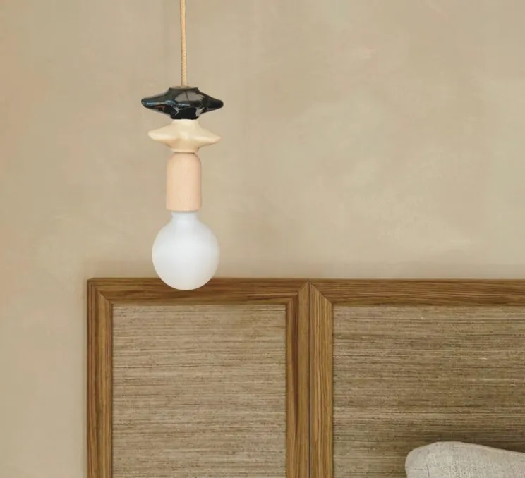Suspension, Mona II, beige, avec 1 fleur beige et 1 fleur brune, Ø10cm, H22cm - Carré Coco