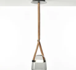 Suspension*Brokis Suspension, Mona Medium, , LED, 2700K, 266 lm, Ø27cm, H26cm - corps noir, verre gris fumé, sangle naturelle