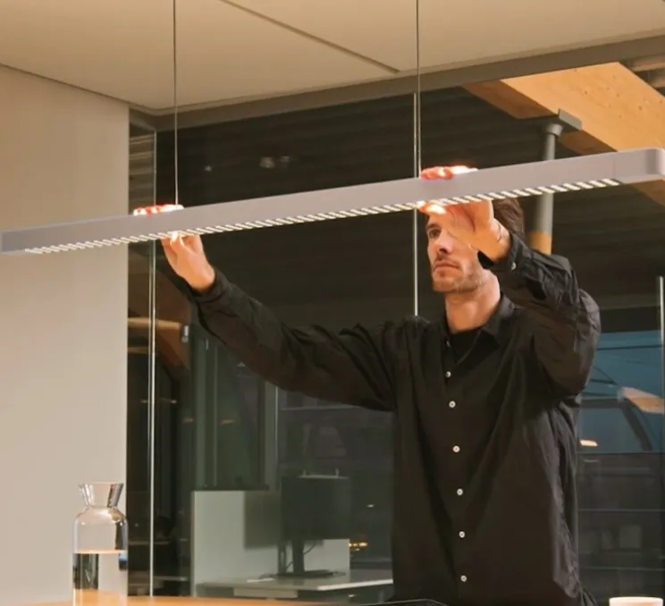 Suspension monte et baisse, Team, sable, LED, dim, 4000K, 10700 lm, L137cm, H4cm - GRAU