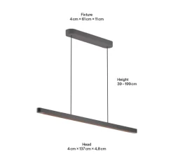 Suspension monte et baisse, Team, noir, LED, dim, 4000K, 10700 lm, L137cm, H4cm - GRAU