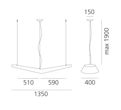 Suspension, Mouette, symétrique, non variable, blanc, IP40-20, LED, 3000K, 6107lm, L135cm, H21cm - Artemide
