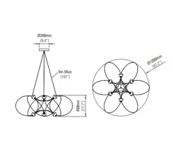Suspension, Munari 6, noir, LED, dim, 2400K, 3840 lm, Ø120cm, H45cm - DCW éditions Paris