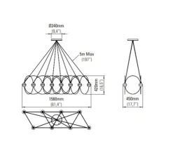 Suspension*DCW éditions Paris Suspension, Munari 8, , LED, dim, 2400K, 5120 lm, L156cm, H42cm - noir