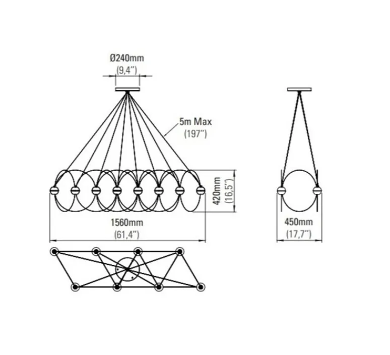 Suspension*DCW éditions Paris Suspension, Munari 8, , LED, dim, 2400K, 5120 lm, L156cm, H42cm - noir