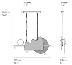 Suspension, Nacho 750, graphite satiné, graphite satiné, laiton satiné, L75cm, H35cm - CVL