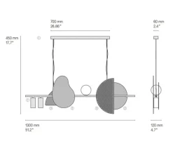 Suspension, Nacho 1300, laiton satiné, laiton satiné, graphite satiné, L130cm, H45cm - CVL