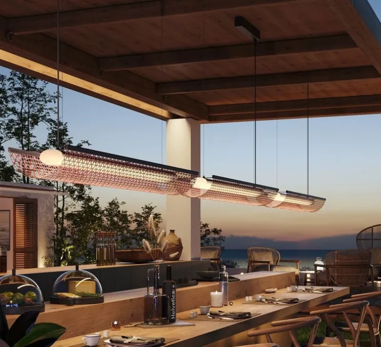 Suspension, Nans Balis S/140, rouge, IP54, LED, dim, 2400K, 4400 lm, L140cm, H13cm - Bover