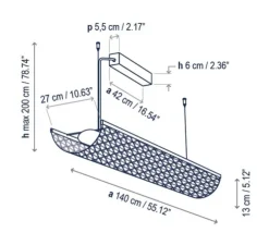 Suspension, Nans Balis S/140, rouge, IP54, LED, dim, 2400K, 4400 lm, L140cm, H13cm - Bover