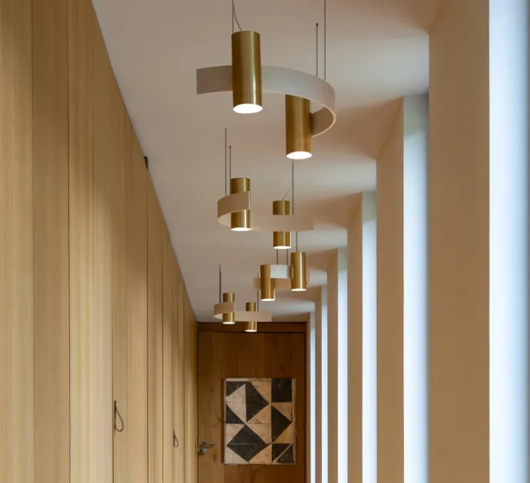 Suspension, Nastro 563.13, beige, laiton brossé, IP40, LED, dim, 2700K, 2600 lm, L66cm, H23cm - Tooy