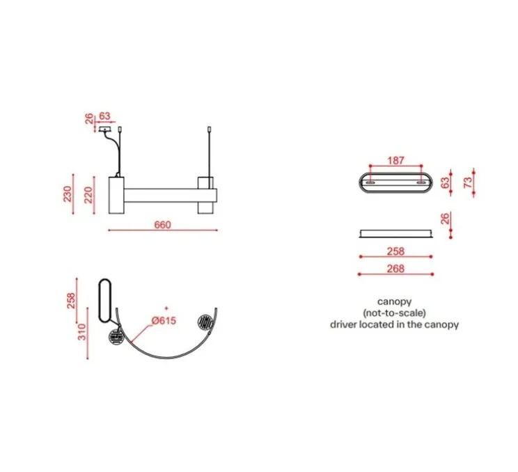 Suspension, Nastro 563.13, beige, laiton brossé, IP40, LED, dim, 2700K, 2600 lm, L66cm, H23cm - Tooy