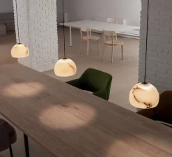 Suspension, Neil 21, albâtre, câble noir et rosace nickel mat, LED, 2700K, 654lm, Ø21cm, H14cm - Carpyen