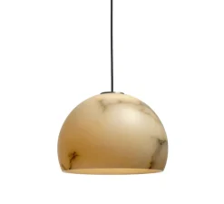 Suspension, Neil 21, albâtre, câble noir et rosace nickel mat, LED, 2700K, 654lm, Ø21cm, H14cm - Carpyen
