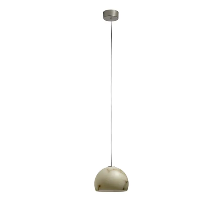 Suspension, Neil 21, albâtre, câble noir et rosace nickel mat, LED, 2700K, 654lm, Ø21cm, H14cm - Carpyen