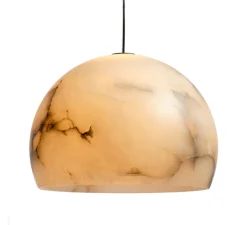 Suspension, Neil 32, albâtre, câble noir et rosace nickel mat, LED, 2700K, 910lm, Ø32cm, H23cm - Carpyen