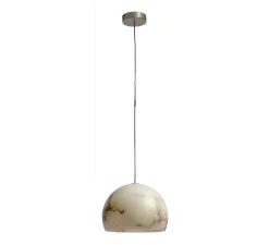 Suspension, Neil 32, albâtre, câble noir et rosace nickel mat, LED, 2700K, 910lm, Ø32cm, H23cm - Carpyen