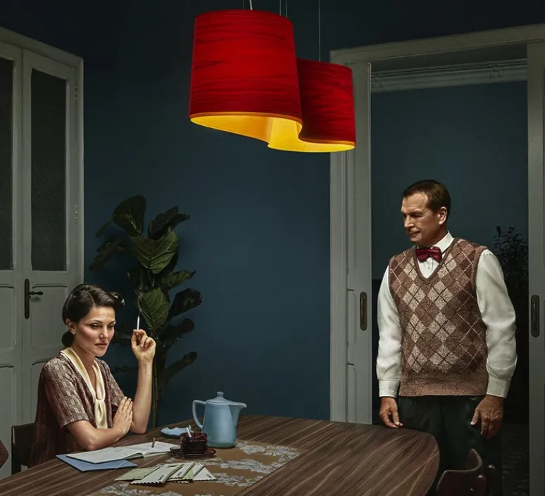 Suspension*LZF Suspension, New Wave S, , LED, H27,5cm, L102cm - rouge et jaune