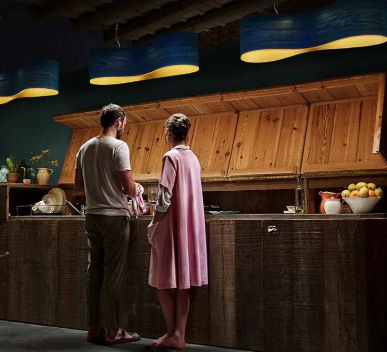 Suspension*LZF Suspension, New Wave S, , LED, H27,5cm, L102cm - turquoise et jaune