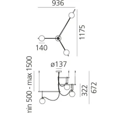 Suspension*Artemide Suspension, NH S3, , L117,5cm, H67,2cm - blanc, laiton, noir