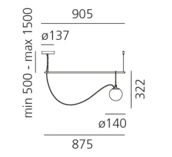 Suspension, NH S2, blanc, laiton, noir, L90,5cm, H32,2cm - Artemide