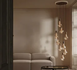 Suspension*Tala Suspension, Nine pendant + Voronoi II, noyer, 2200K, 150lm, dim, Ø5cm, H500cm maximum- bois, noyer