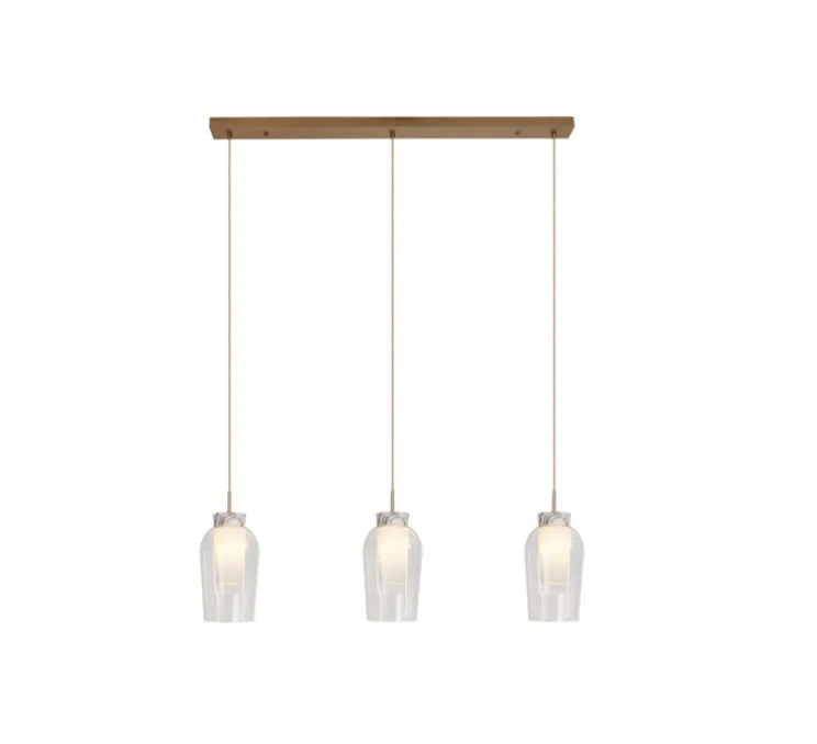 Suspension, Nora 3 lights, blanc, chrome, tige laiton, L108cm, H38,7cm - Mantra
