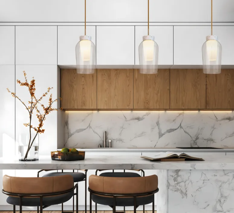 Suspension*Mantra Suspension, Nora, , Ø18cm, H38,7cm - blanc, marbre blanc, tige laiton