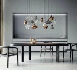 Suspension*Lodes Suspension, Nostalgia small sans rosace, chrome & fumé, LED, dim, 2700K, 1280 lm, Ø12,5cm, H21,5cm - chrome & fumé