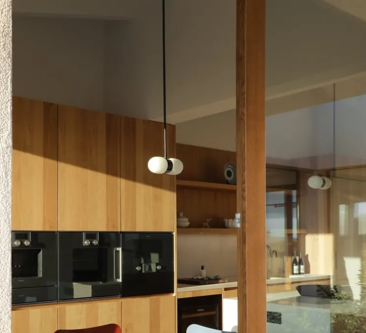 Suspension, Nuvol Double Long, laiton noir, verre mat, L23cm, H50cm - Contain