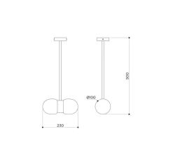 Suspension, Nuvol Double Long, laiton noir, verre mat, L23cm, H50cm - Contain