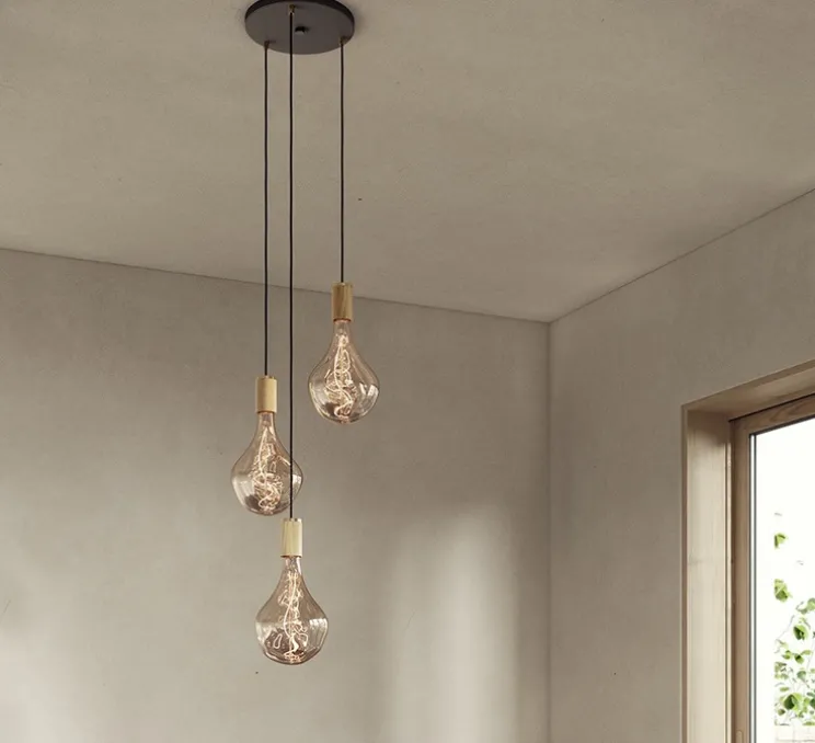 Suspension, Oak Triple, Voronoi II, noir, bois, IP54, Ø25cm, H300cm - Tala