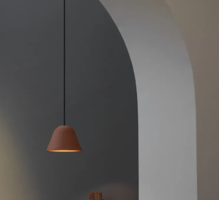 Suspension, Okina 20, rouge mat, câble noir, IP44, LED, dim, 2700K, 800 lm, Ø20cm, H15cm - Pott