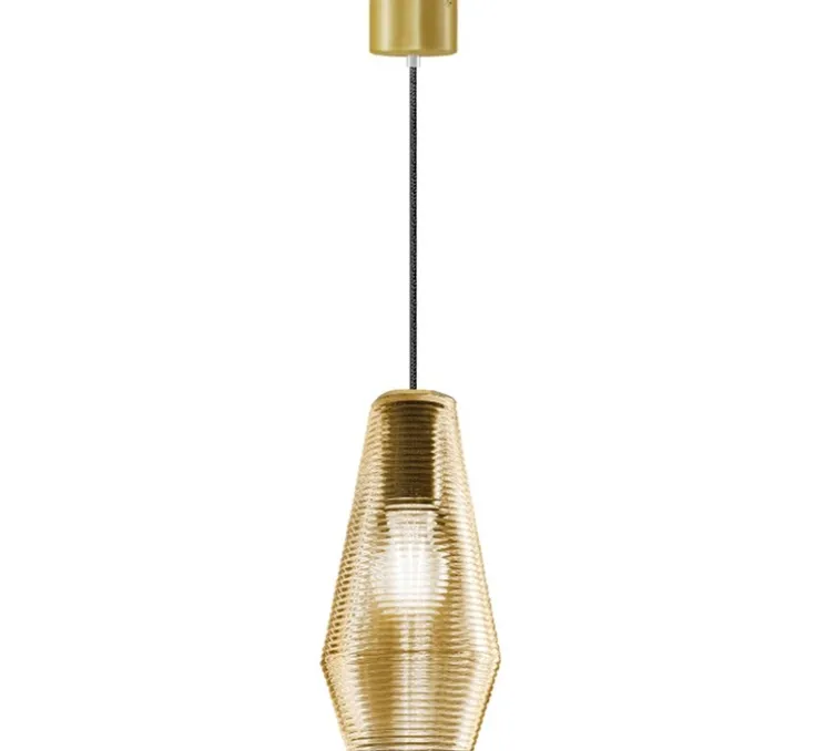 Suspension, Olivia, laiton satiné et diffuseur ambre, LED, 2700K, 1050lm, Ø13cm, H27,4cm - Panzeri