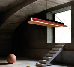 Suspension*LZF Suspension, Omma 1 long leaf, , LED, dim, 3000K, 2590 lm, L123cm, H11cm - marron cerise naturel, structure noire